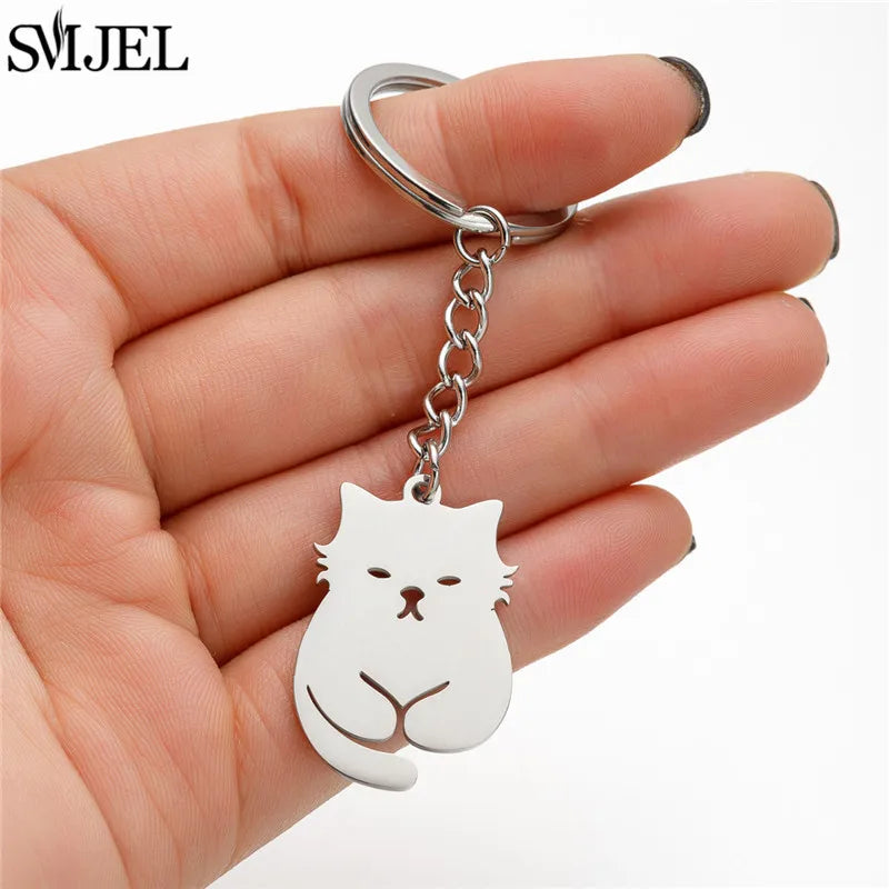 Cartoon Kitten Keychain Fashion Animal Key Chain Creative Happy Cat Pendant for Women Car Keyring Purse Bag Accessories DIY Gift