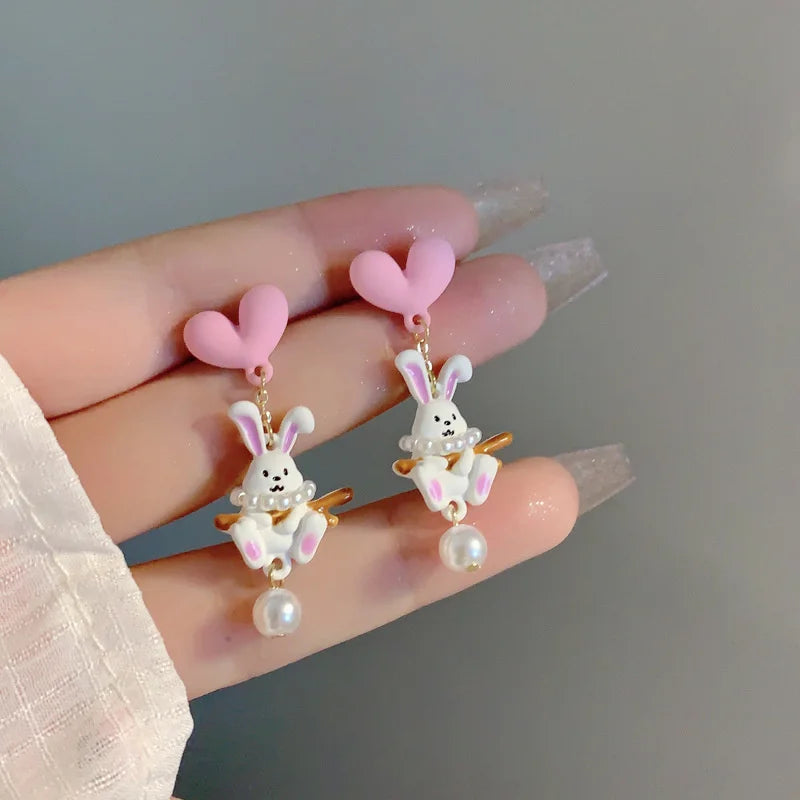 Cartoon Animal Fox Yellow Maple Leaves Earrings For Women Cute Rabbit Crane Kitten Flower Dangle Earring Christmas Party Jewelry