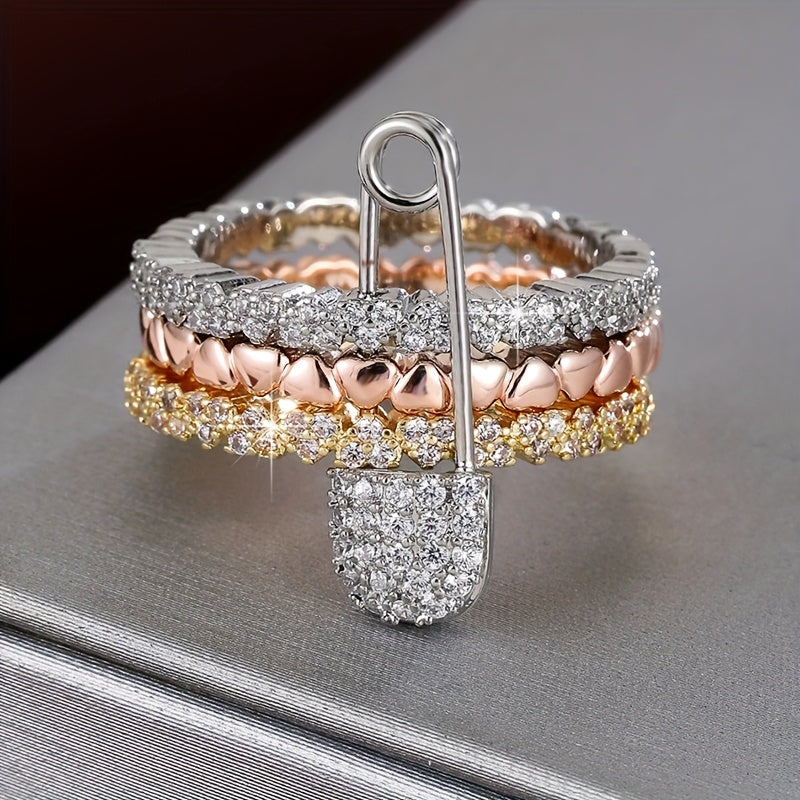 1 Stylish 3-Circle Heart Pin Design Synthetic Synthetic Zirconia Women's Ring