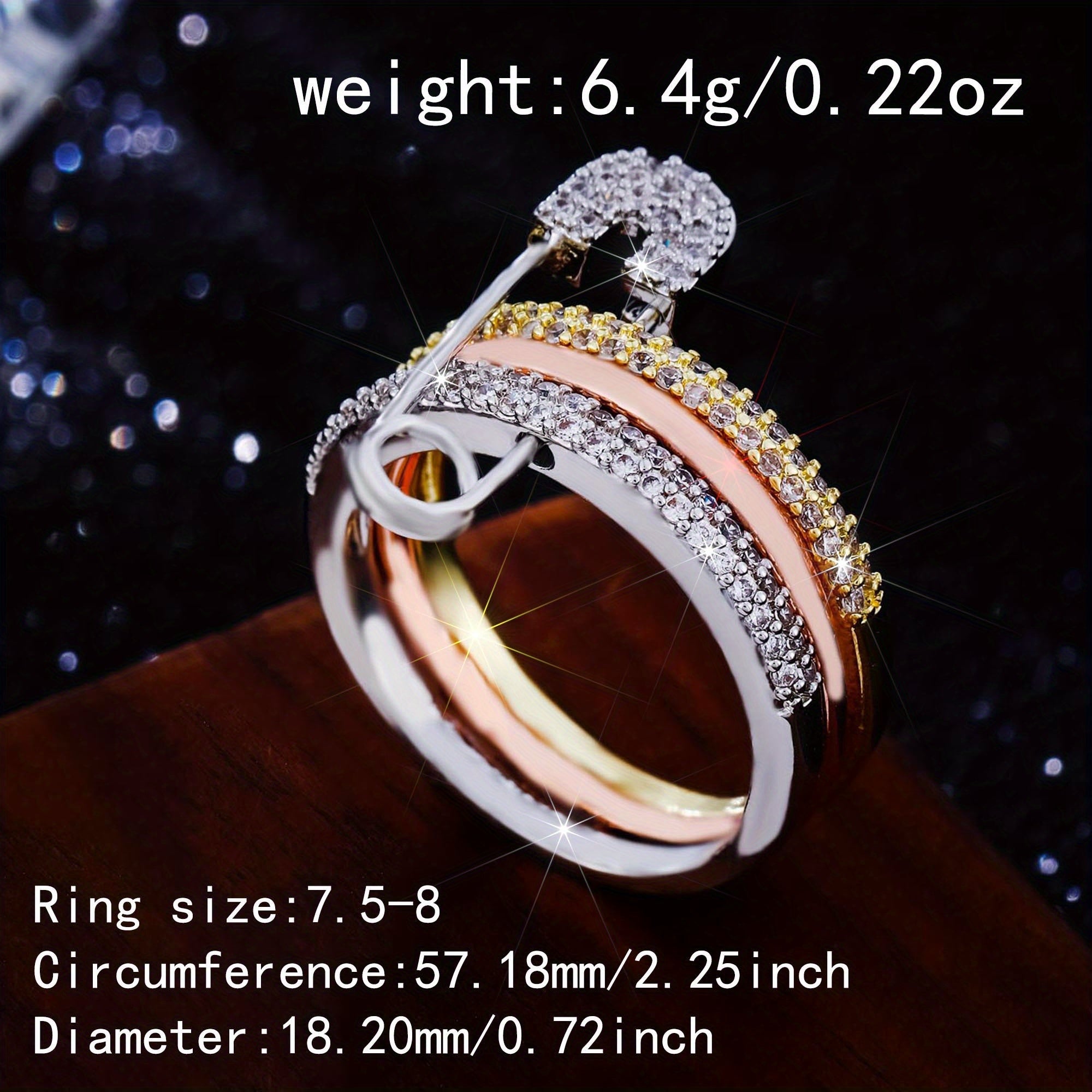 A Women's Fashionable and Unique Punk Hip-hop Style Ring with a Golden-tone Pin-shaped Copper Setting and Synthetic Synthetic Zirconia, Suitable for Daily Wear and as a Holiday Gift for Couples