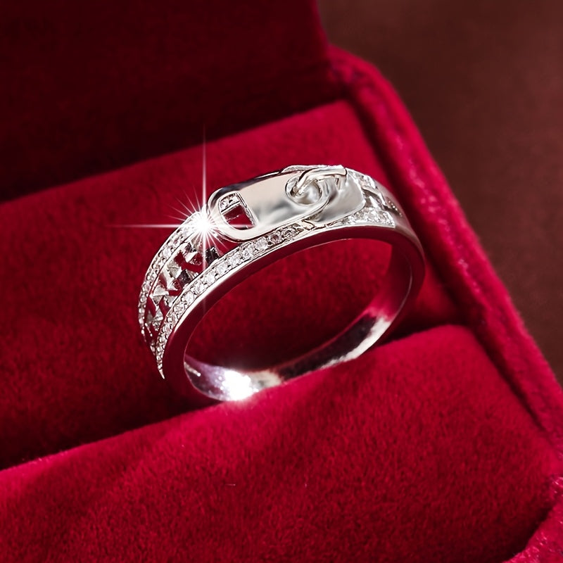 1 Trendy Zipper-design Women's Ring Inlaid with Synthetic Synthetic Zirconia