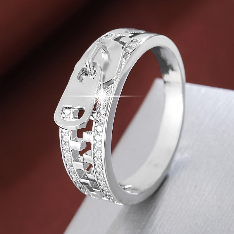 1 Trendy Zipper-design Women's Ring Inlaid with Synthetic Synthetic Zirconia
