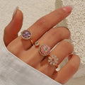 3pcs Set of Rotating Ring Copper Micro-Set Zirconium Ring with Open Color Preservation Design Hand Ornament