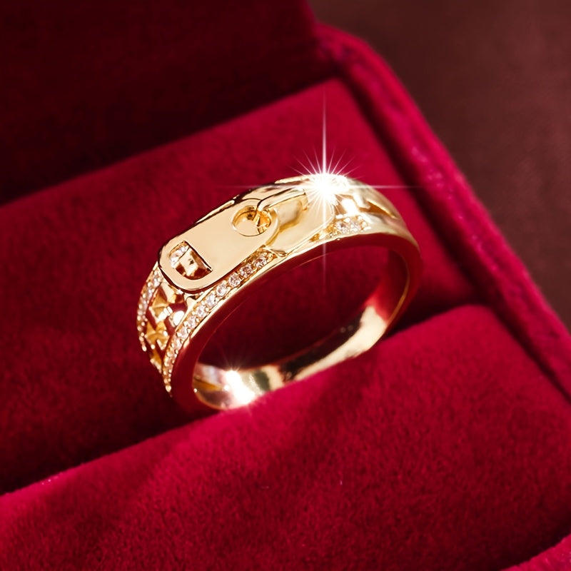 1 Trendy Zipper-design Women's Ring Inlaid with Synthetic Synthetic Zirconia